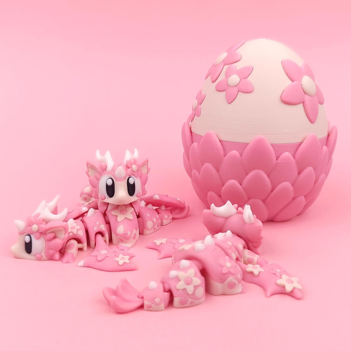 Cherry Blossom Baby Dragon with Egg | Soft Pink Articulated Collectible | Spring Dragon Egg Fantasy Fidget
