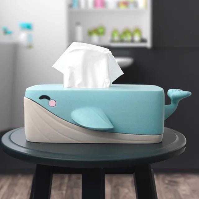 Bubbles the Whale Tissue Box Cover – Ocean Decor for Bathroom, Nursery or Office