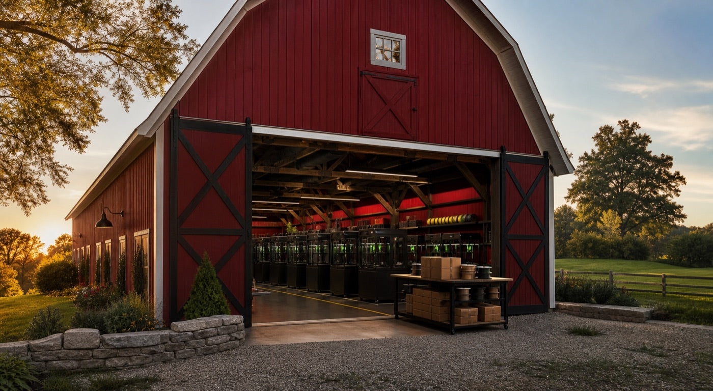 SWD FDM print farm inside a New England barn