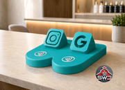 Personalized NFC business stand with custom logo and 2 smart tags
