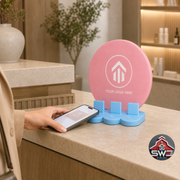 Personalized NFC business stand with custom logo and 3 smart tags
