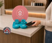 Personalized NFC business stand with custom logo and 2 smart tags