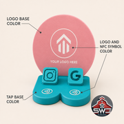 Personalized NFC business stand with custom logo and 2 smart tags