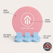 Personalized NFC business stand with custom logo and 3 smart tags