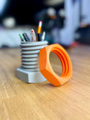 Bolt & Nut Pencil Holder – Industrial Style Desk Organizer – 3D Printed Office Decor