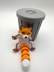 Articulated raccoon, fox, skunk and opossum with mini trash can or tree stump
