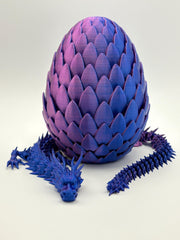 Neon Blaze Dragon with Matching Egg | Articulated Dark Blue & Magenta Dragon | Collectible Neon Decor