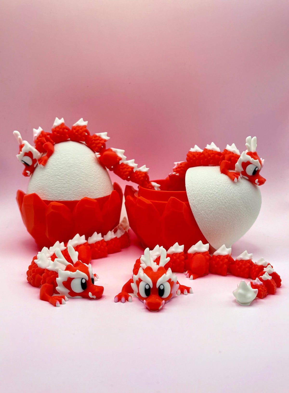 Cherry Blaze Dragon with Crystal Egg | 9-Inch Articulated Dragon | Handmade Collectible Fidget Toy
