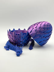 Neon Blaze Dragon with Matching Egg | Articulated Dark Blue & Magenta Dragon | Collectible Neon Decor
