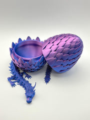 Neon Blaze Dragon with Matching Egg | Articulated Dark Blue & Magenta Dragon | Collectible Neon Decor