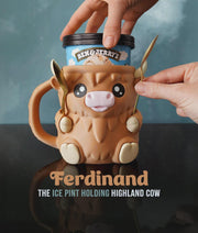Milka Ice Cream Pint Holder the Highland Cow with Spoon Slots | Eco-Friendly 3D Print