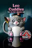 Leo Cuddles the Cat Ice Cream Pint Holder – 3D Printed Kitty Cup with Spoon Slots & Snack Drawer | 16oz Gift for Cat Lovers