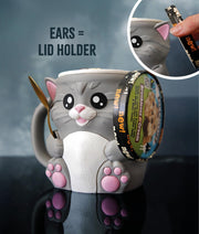 Toby the Cat Ice Cream Pint Holder – 3D Printed Kitty Cup with Spoon Slots & Secret Snack Drawer | 16oz Gift for Cat Lovers