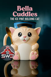 Toby the Cat Ice Cream Pint Holder – 3D Printed Kitty Cup with Spoon Slots & Secret Snack Drawer | 16oz Gift for Cat Lovers