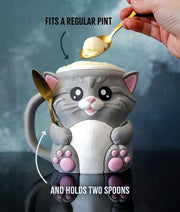 Leo Cuddles the Cat Ice Cream Pint Holder – 3D Printed Kitty Cup with Spoon Slots & Snack Drawer | 16oz Gift for Cat Lovers