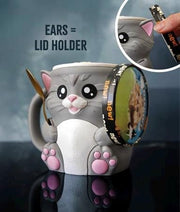 Leo Cuddles the Cat Ice Cream Pint Holder – 3D Printed Kitty Cup with Spoon Slots & Snack Drawer | 16oz Gift for Cat Lovers