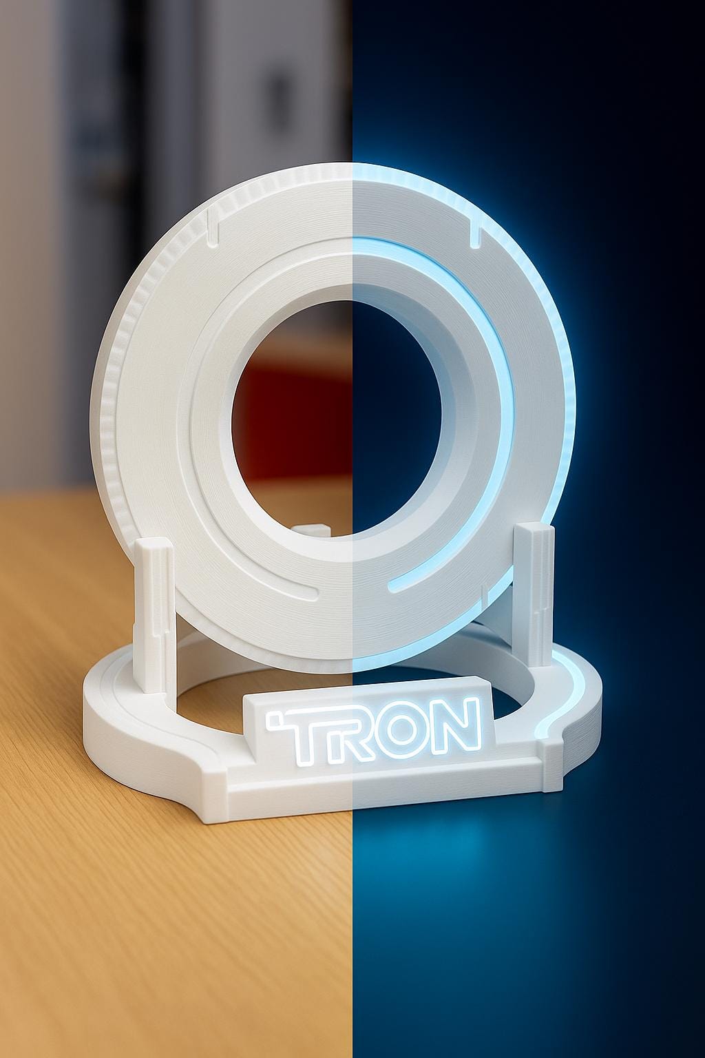 Tron White Edition Identity Disk & Stand – Glows Blue or Clear | Sci-Fi Display