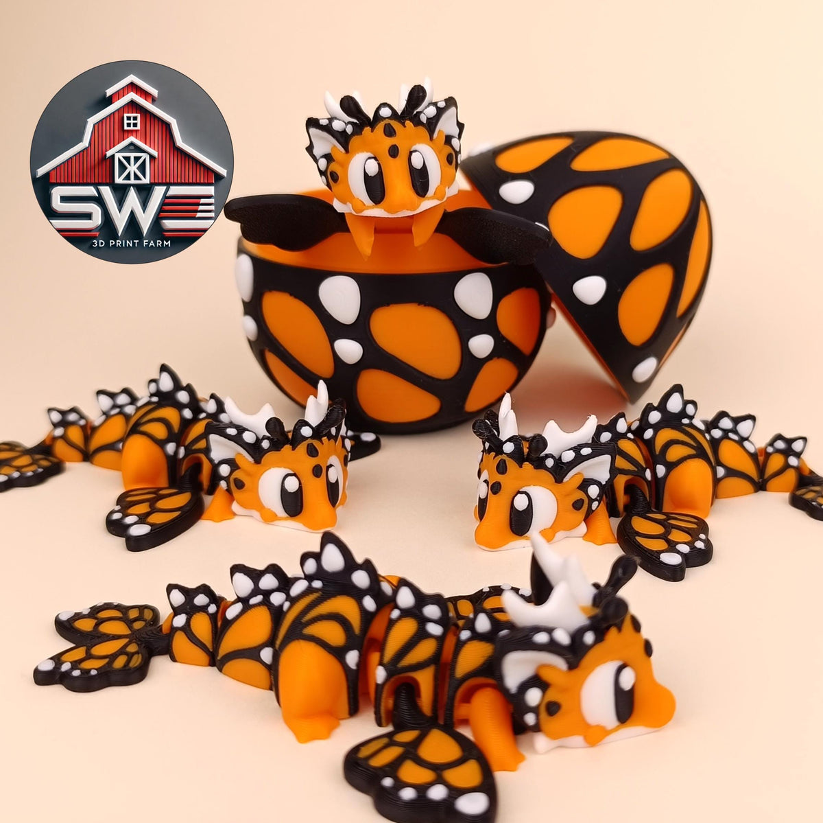 Butterfly Dragon with Matching Egg | Articulated Fantasy Collectible | 3D Printed Decor Dragon Egg