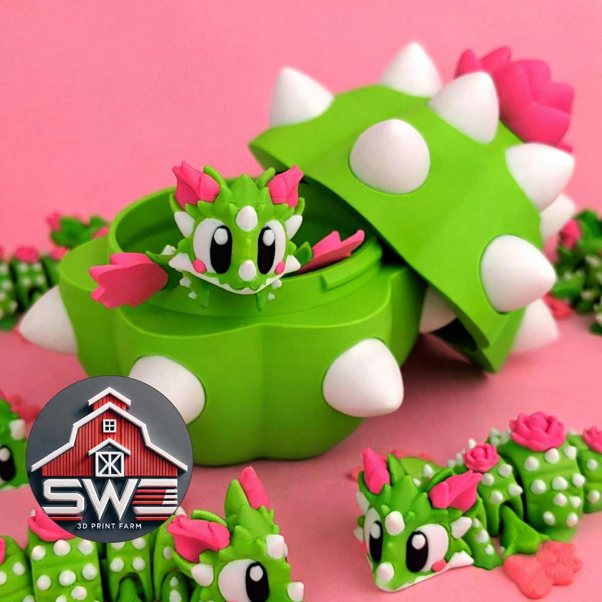 Cactus Bloom Mini Dragon – Articulated Dragon with Spiked Egg