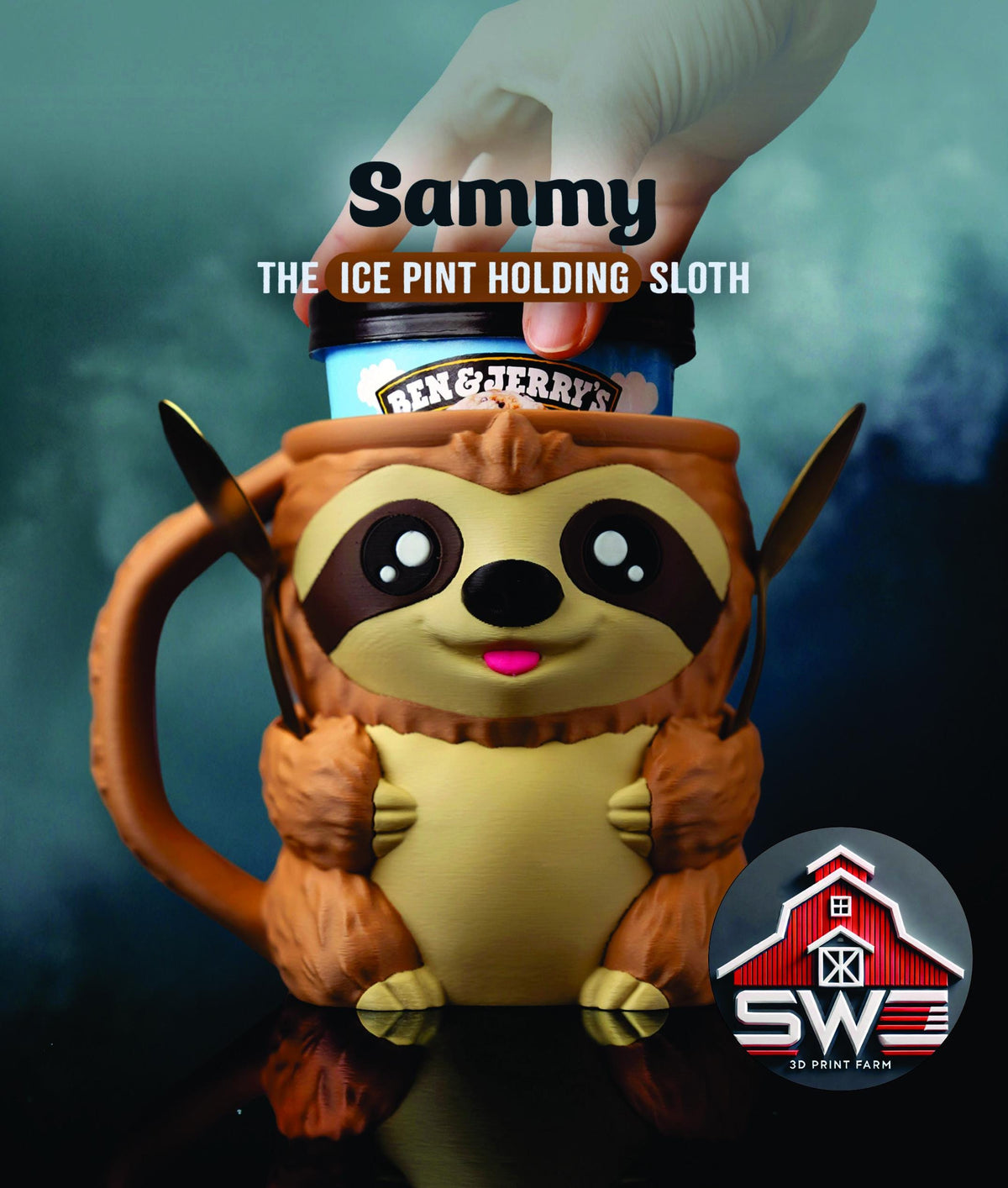 Sammy the Sloth - Ice Cream Pint Holder with Secret Snack Drawer