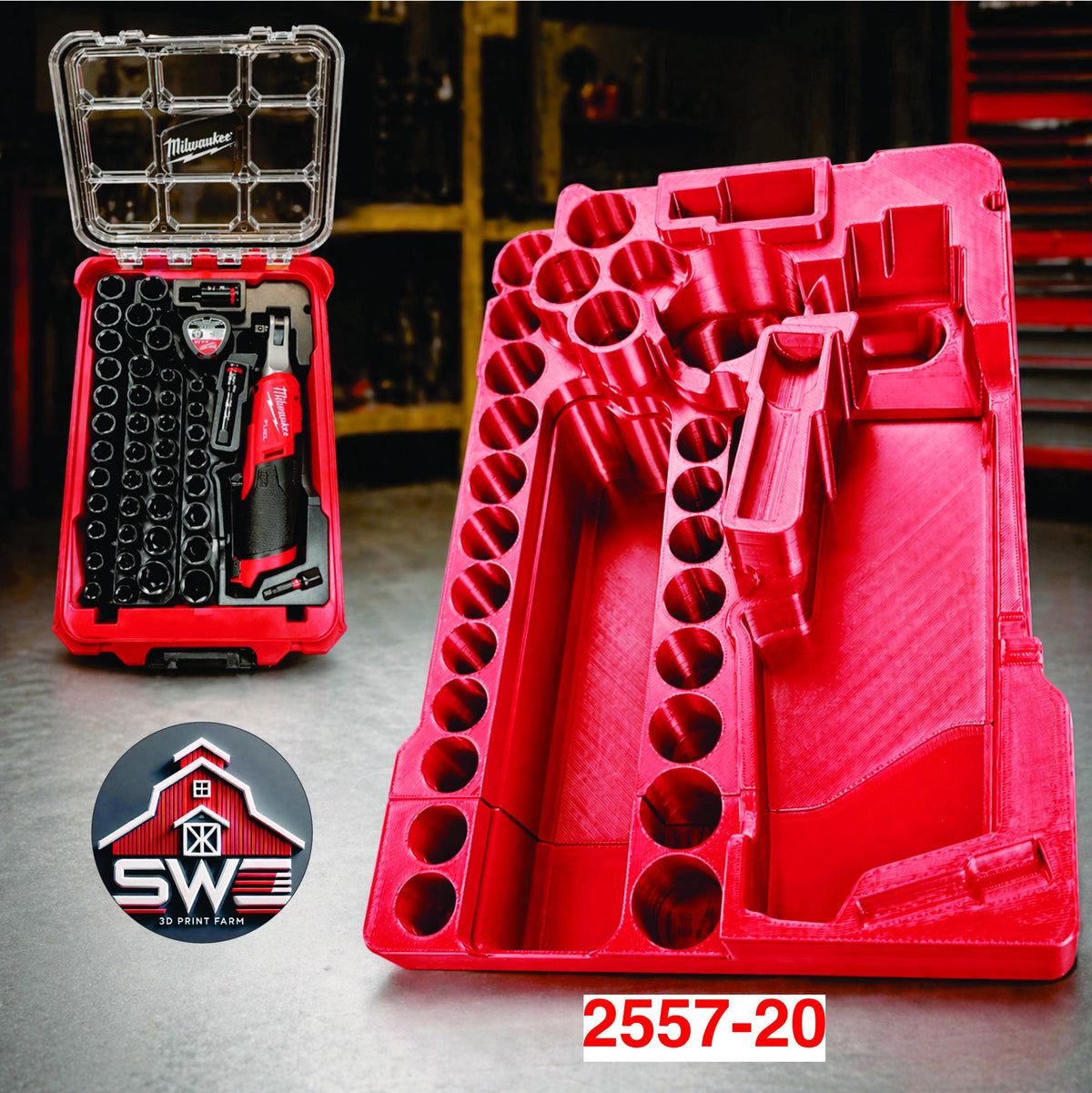 Milwaukee Packout Insert Compatible with M12 FUEL 3/8 in Ratchet 2557-20, 43PC Socket Set, and Accessories