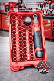 Insert Organizer Compatible with Milwaukee Packout 48-22-8435 for M12 Ratchet, 43PC 3/8 Impact Socket Set and Batteries