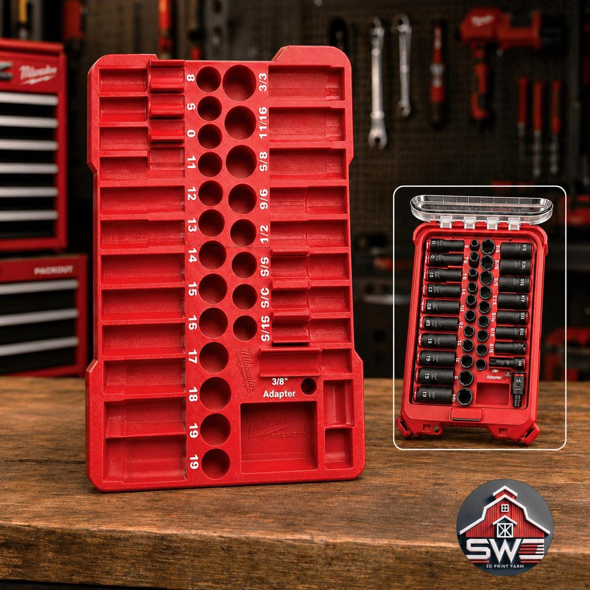 Milwaukee Packout Insert Compatible with 3/8 in 43PC Impact Socket Set for Compact Organizer 48-22-8436