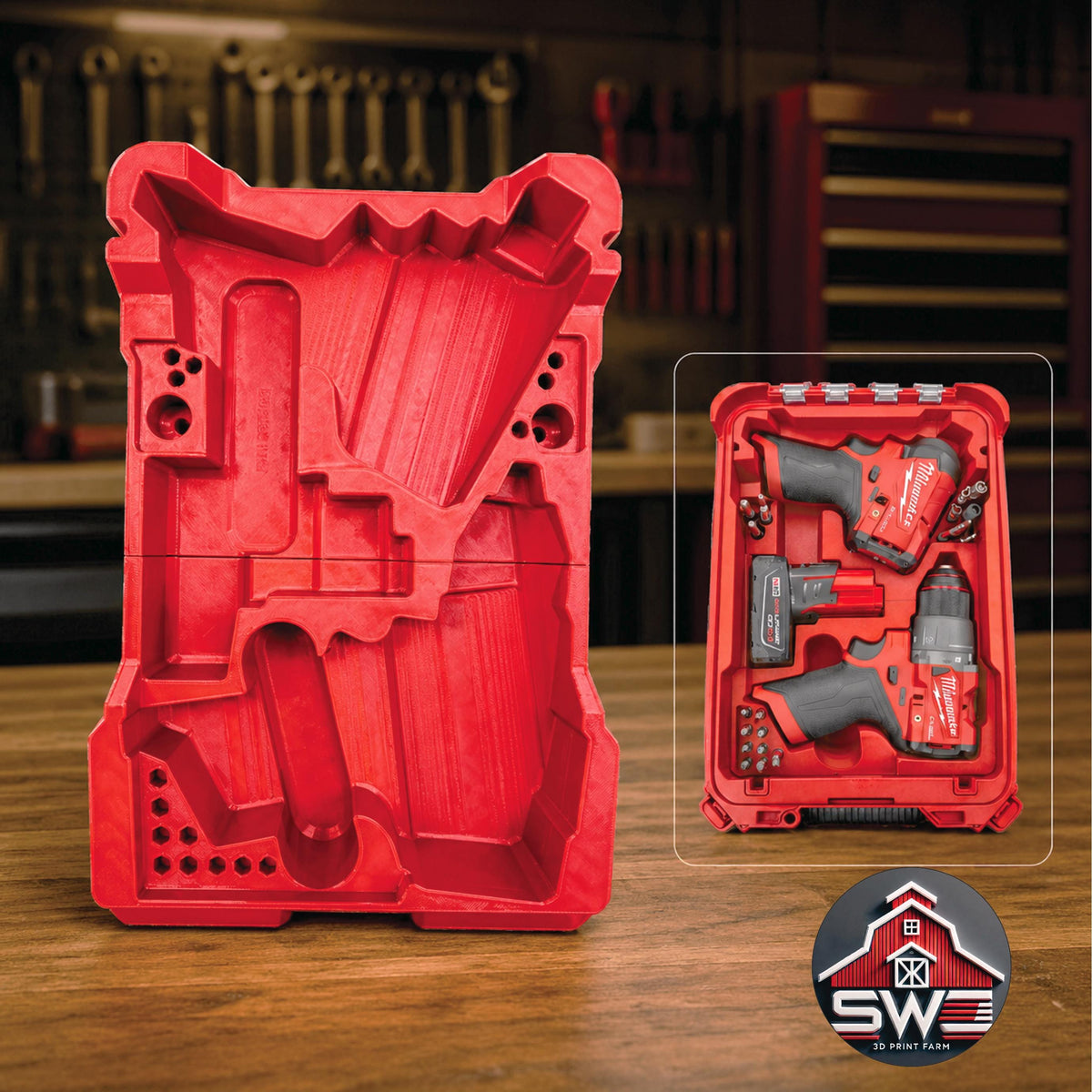 Milwaukee Packout Insert Compatible with 1/2 in Hammer Drill, 1/4 in Impact Driver, and Accessories for Tool Case 48-22-8435