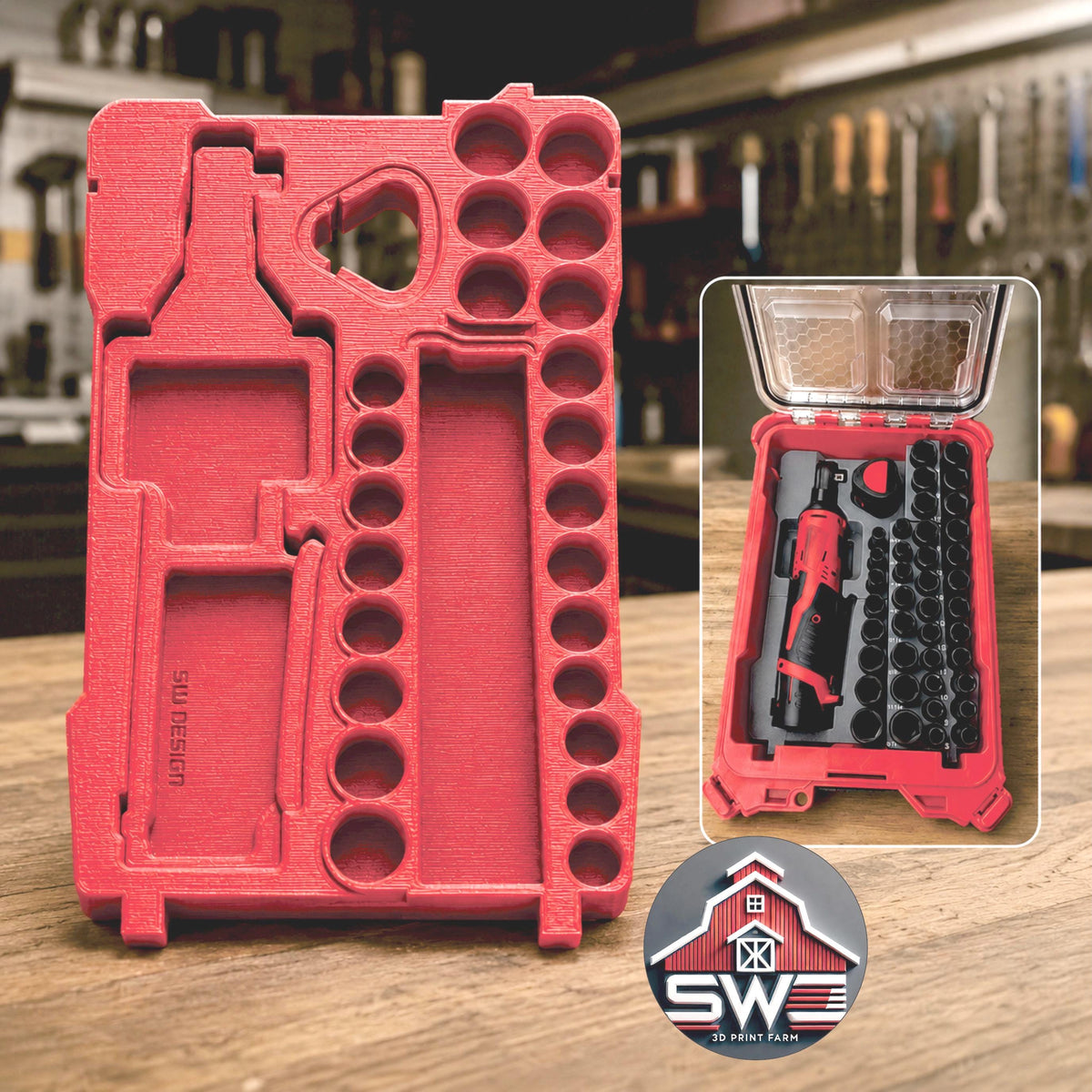 Insert Organizer Compatible with Milwaukee Packout 8435 for M12 Ratchet 2457-20 and 43PC 3/8 Impact Socket Set