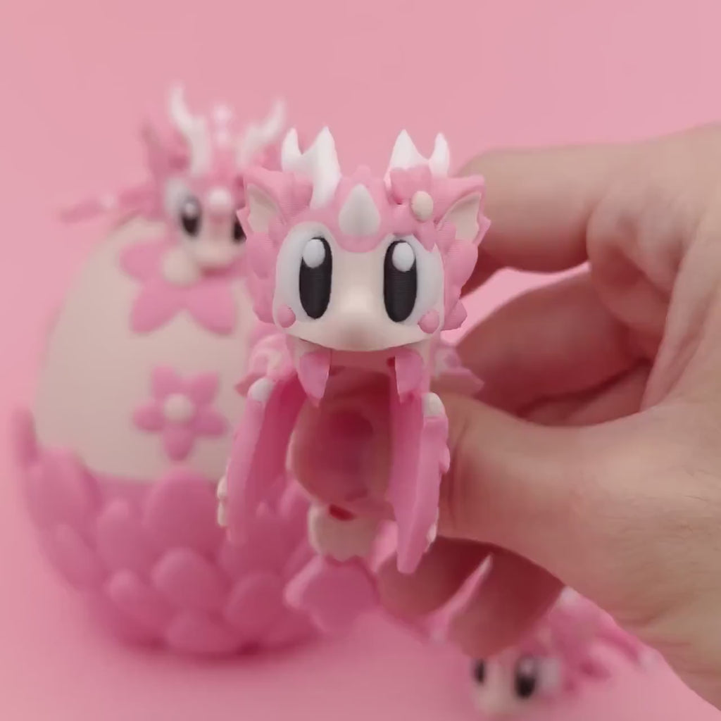 Cherry Blossom Baby Dragon with Egg | Articulated Fantasy Fidget